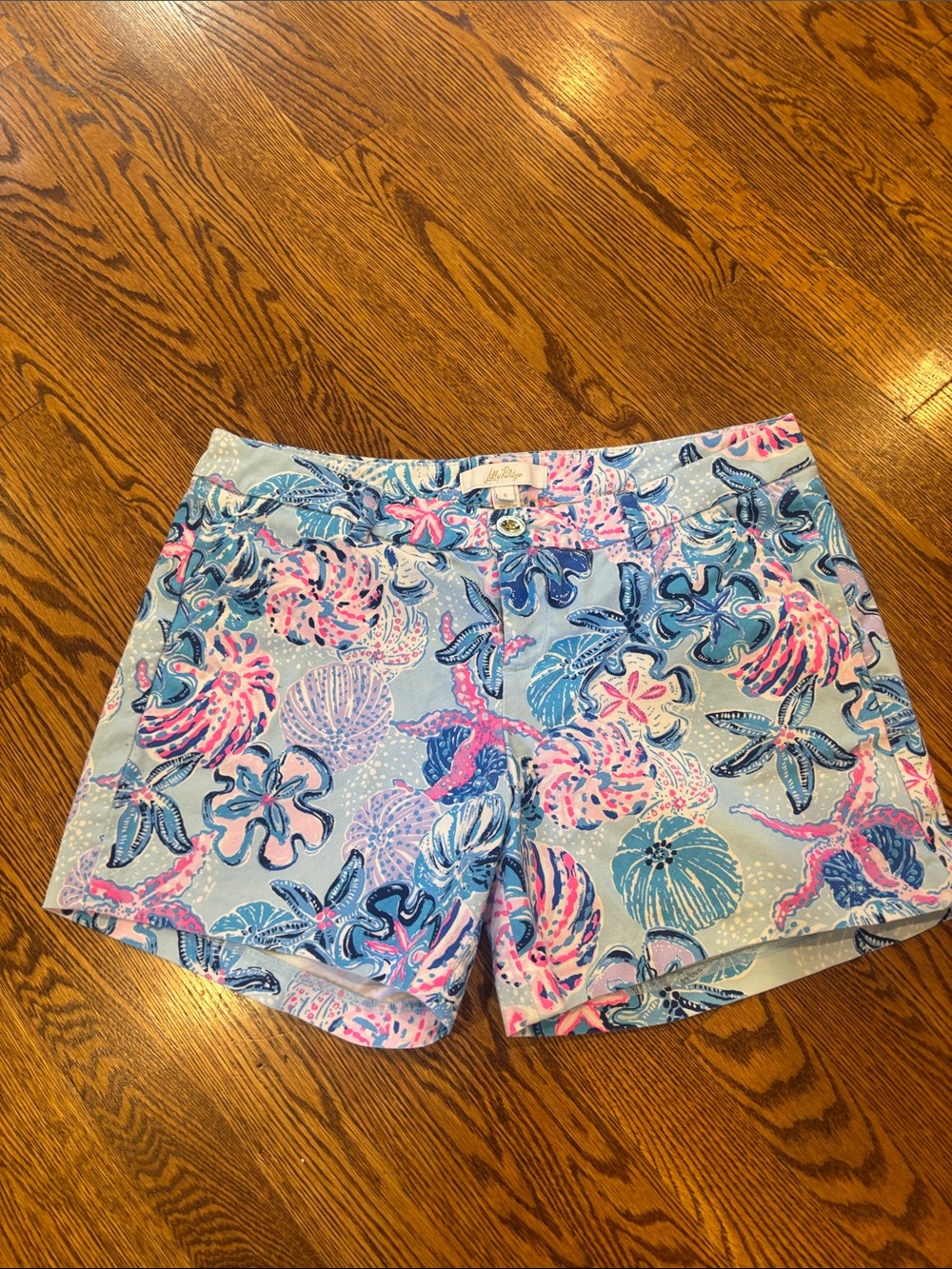 Lilly Pulitzer Pastel Blue Shell & Starfish Print Bermuda Shorts